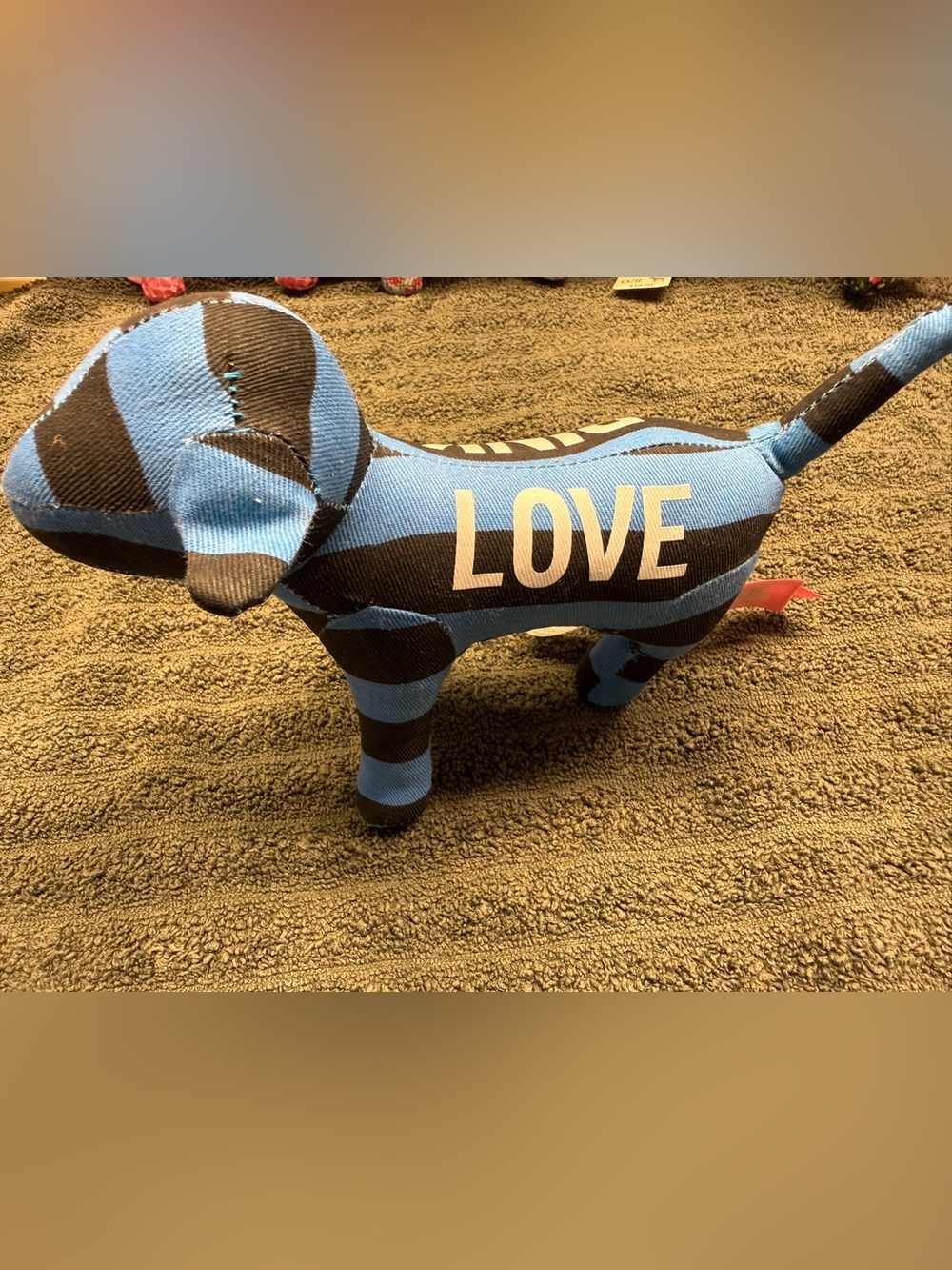 PINK Victoria's Secret Striped 'LOVE' Dog Accent - Blue and Black